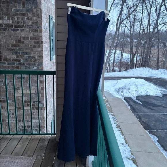 🆕 AQUA Formal Navy Blue Sleeveless Maxi Dress Slit Elegant Evening Gown Size 8 - Picture 3 of 15